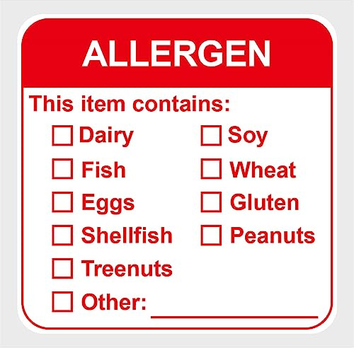 Allergen Warning Label Stickers,2 inch 300pcs Red Remove Allergen Warning Waterproof Sticker