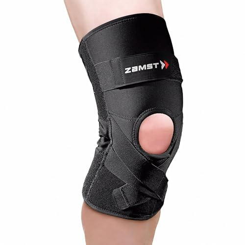 Zamst ZK-Protect Knee - Ginocchiera per Stabilizzazione legamenti anteriore LCA, laterale LCL e mediale LCM, sostegno articolazione, menisco e rotula - Basket, Sci, Volley, Calcio e altri sport (L)