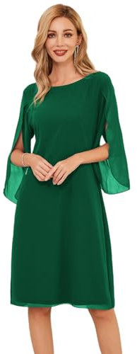 GRACE KARIN Vestido de verano de gasa de manga 3/4 de corte suelto de novia elegante vestido de cóctel para noche, Verde Uniqe, M grande