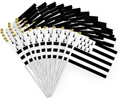 50pcs Drapeau Bretagne 14x21cm Petit Drapeau Ondulant Breton Mini Breton Flags Français Célébration Coupe du Monde Parade Supplies Match Cheer Waving Flag Garden Party Decoration