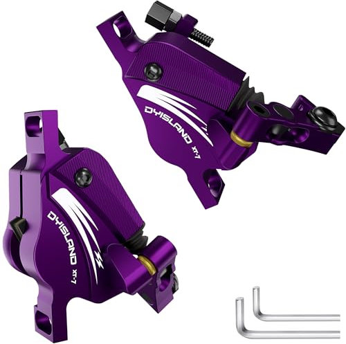 DYISLAND XT-7 Etriers de Freins à disques hydrauliques, étriers de Freins Avant et arrière à tirage par câble pour VTT/vélo de Montagne/vélo de Route/vélos électriques. (Freins-Violets)