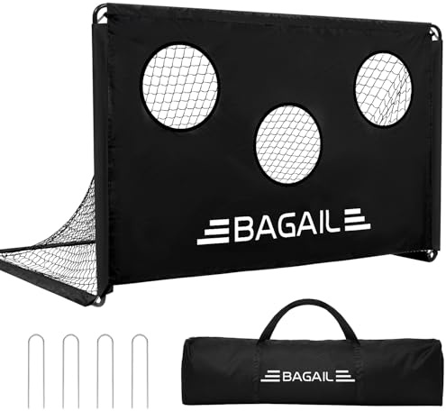 BAGAIL But de Football avec Cible, 2 en 1, Portable, Facile à Installer, idéal pour entraînement et matchs, 180x120 cm - Noir