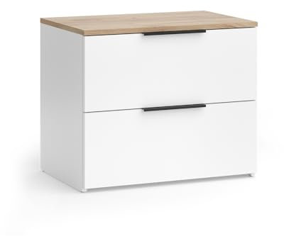 Vicco Kommode Wido, Regal mit Türen, Weiß/Sonoma, 60 x 50 cm mit 2 Schubladen