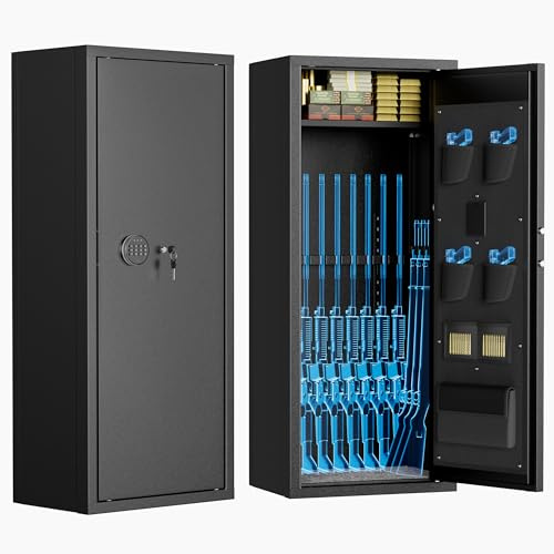 Superday 14-16 Rifle Gun Safe with Keyboard, Quick Access Large Gun Safe for Rifles, Locking Fireproof Gun Cabinet Rifle Safe with Gun Safes Pockets and Adjustable Rifle Rack for Home, Office（Black）