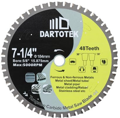 184mm TCT Hojas de Sierra, 48 Dientes Disco de Corte de Metal Carburo de Tungsteno con Punta de Sierra Circular para Hierro, Acero Inoxidable, Níquel, Titanio, Metales Ferrosos, y Tubos de Acero