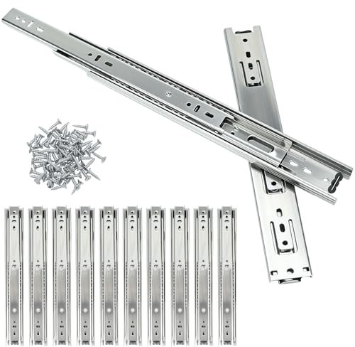 QWORK® 6 pares (12 piezas) de guías para cajones de 30 cm con cierre suave, guías para cajones con rodamientos de bolas y extensión completa, capacidad de carga de 45 kg, color plateado
