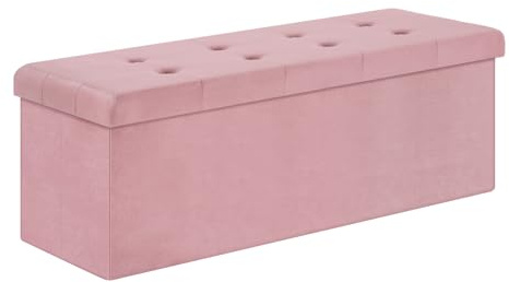 WOLTU Banc de Rangement en Velours, Tabouret Pouf Pliable Cube Coffre de Rangement, Repose-Pieds Capacité de Charge 300 kg, 80 L 110x37.5x38cm Rose Clair