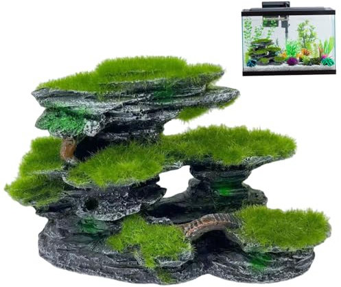 Husdjursprydnader, akvarieutsiktssten, 17 x 6 x 11,5 cm Mossed akvarium gömställe, nedsänkbara hartsdekorationer stora, gör-det-själv-vänliga tillbehör för akvarium
