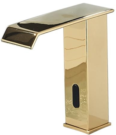 Agteruo Grifos mezcladores de baño con Sensor de Agua, grifos de Cascada para Lavabo de baño, Grifo automático de latón con Sensor infrarrojo, Dorado-A, bajo