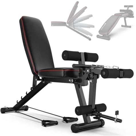 GSKJJT Banc de Musculation Lit Sit UP avec 5 Positions Ajustables & 2 Sangles D'Entraînement Tabouret de Fitness Equipement Sport Maison 200Kg Capacité de Poids