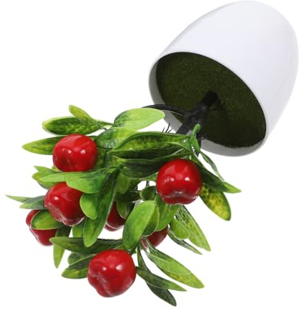 SEWOART Planta Artificial en Maceta Frutal Fruta Falsa Realista, Bonsái Falso Pequeño, Decoración para Hogar y Oficina, sin Mantenimiento, Adorno para Mesa, Color Rojo, Tamaño Pequeño