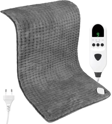 Dechoga Tappetino riscaldante in flanella a doppio strato, regolatore di temperatura a 9 passaggi e 4 timer, lavabile in macchina, morbido e pro-pelle, per collo, spalle (Grigio, 30x60cm)