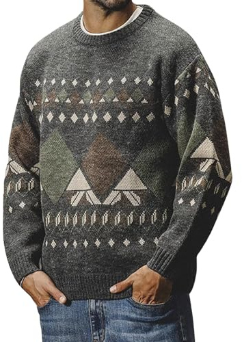Mens Knitted Jumper, Pullovers for Men Uk, Men's Jumper Crew Neck Cable Knit Jumpers Long Sleeve Casual Patterned Pullover Sweater Autumn Winter Work Loose Fit Tops Plus Size