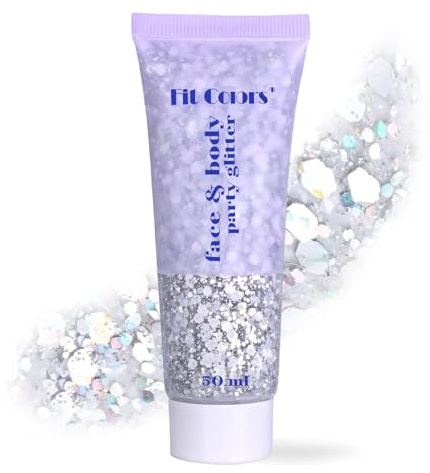 Gel Paillettes Visage, Festival Gel Pailleté Visage, Brillant Corps féminin Glitter, Paillettes de Corps pour Carnaval, Festival, Mascarade et Maquillage de Soirée (Argent)