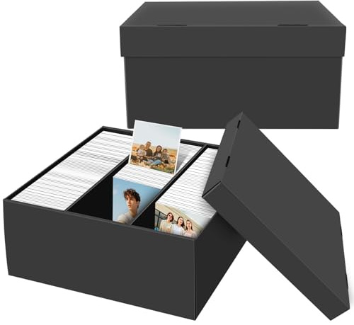 2 Stück Foto Aufbewahrungsbox für 10x15 cm Fotos, 33x32x15.9cm, 3-Fach unterteilte, Tragbare Foto-Organizer Boxen mit Deckeln, Bastelbedarf-Behälter für Sticker,Scrapbooking und Erinnerungsstücke