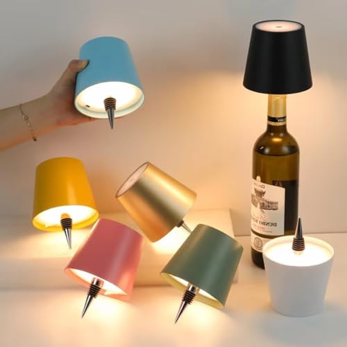 Nordreach Lámpara de botella inalámbrica, 3 colores regulables, lámpara de botella de vino incrustada, control táctil, lámpara de escritorio recargable por USB para bares, restaurantes, sala de estar