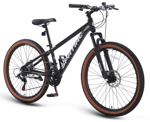 SPATIAL VTT pour Adultes et Adolescents 29/27,5/26/24 Pouces, Cadre Aluminium Léger, 21/8 Vitesses, Selle Ergonomique Réglable, Vélo Tout Terrain pour Montagne et Forêt (Noir, 26 Pouces)