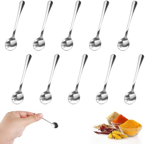10 st små skedar i rostfritt stål 7,5 x 1,6 cm för kryddor | Tiny Rostfritt Stål Skedar för Kryddburkar, Mini Espressolpor, Söta Miniskedar i Rostfritt Stål