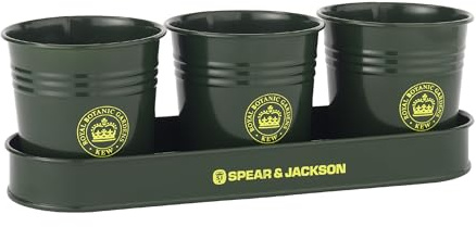 Spear & Jackson Kew Gardens Urban Oasis Set 3 Vasi con Vassoio, Fioriera da Interno in Acciaio Zincato per Erbe Aromatiche, Piantine e Bulbi, Verde