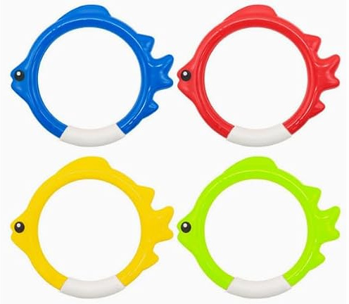 VEYLIN Fish Ring Diving Toys, 4 Pack Multicolour Swimming Pool Sinkers, Underwater Dive Training Water Fun Training Game Set