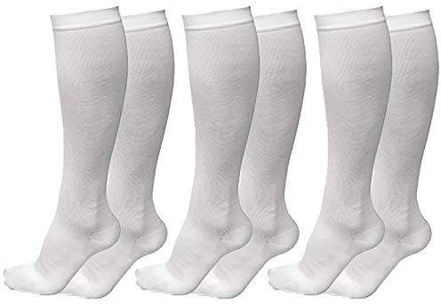 Sodacoda Kompressions-Socken - 3er Pack Kompressions-Strümpfe für Flug, Reise, Fahrt, Schwangerschaft, Sport (Weiß L/XL)
