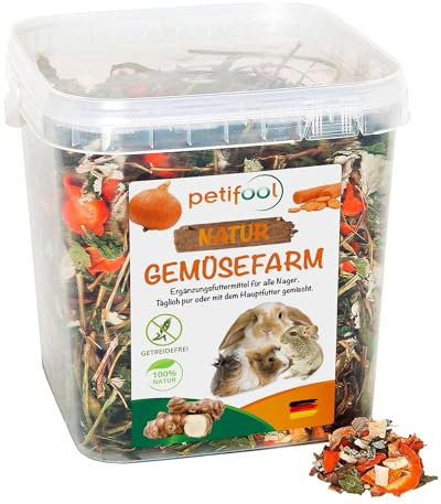 petifool Gemüsefarm 500g - Ergänzungsfutter für Nager - natürliches Nagerfutter für Kaninchen, Meerschweinchen, Hamster, Chinchilla & mehr - ohne künstliche Zusätze - 100% Natur - artgerechtes Futter