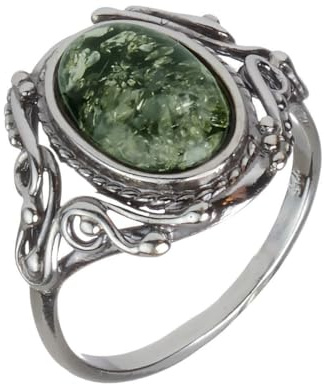 HolidayGiftShops Sterling Silver and Baltic Green Amber Adult Ring Georgine - GIA Certified- size 11