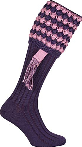 JACK PYKE Pebble Mens Shooting Socks with Garters 72cm - Durable Knee High Hunting Socks for Country Sports & Outdoor Wear - 30% Wool & 70% Acrylic Fabric, Argyle Pattern - Purple, Size 8-11UK