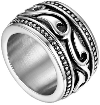 Flongo mäns ring män ringar sigillring bandring, rostfritt stål biker sigill ring keltisk band silver förlovningsring bröllop tumring smycken herrtillbehör, Rostfritt stål