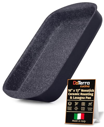 DaTerra Cucina Nonstick Roasting & Lasagna Pan – 16x12x3, Ceramic-Coated, Oven & Stovetop Safe to 600°F, Sturdy Base, PTFE, PFOA & Lead-Free, Durable & Stylish Deep Roasting Tray - Made in Italy