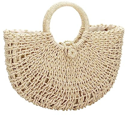 YOUSIS Summer Beach Bag, Women Straw Tote Rattan Bag Shopping Basket Casual Handbag for Travel Vacation Use