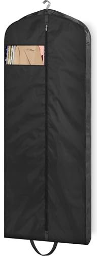 MISSLO Sacchetti per abiti lunghi da 165 cm, con soffietto a soffietto, per abiti lunghi, in tessuto robusto, resistenti all'acqua, per abiti lunghi e armadi, colore: nero