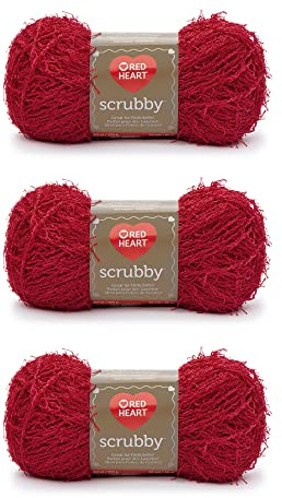 Rött hjärta skrubbande körsbärsgarn – 3-pack med 100 g/3,5 uns – polyester – 4 medium (kamgarn – 92 meter – stickning/virkning