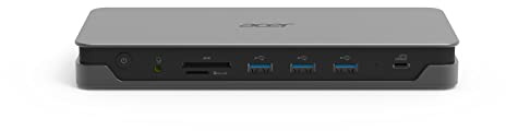 ACER USB Type-C Gen1 Dock, Docking Station con porte USB Type-C con USB 3.1 Gen1, DisplayPort, HDMI, RJ-45, SD Card Reader, Cavo di Alimentazione EU, Grigio