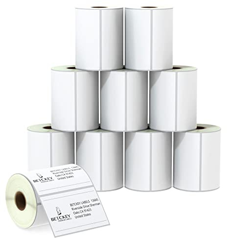 BETCKEY - 102mm x 64mm(4 in x 2,5 in) Perforadas Etiquetas Térmicas para Envío y Uso Múltiple Compatible con impresoras Zebra y otras [10 Rollen/6200 Etiquetas]