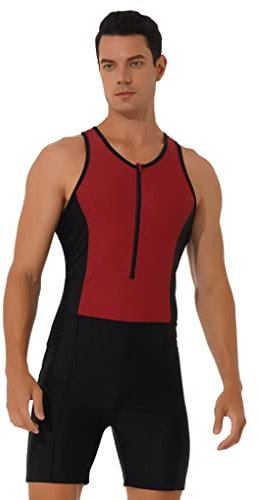Aiihoo Herren Wrestling Singlet Stretch Body Ärmellos Sportbody Einteiler Overall Rundhals Bodysuit Jumpsuit Unterhemd Unterwäsche Z Rot 3XL
