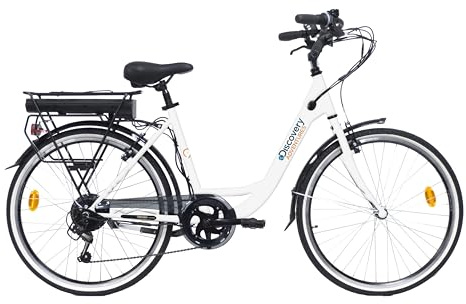 Denver Unisex – Erwachsene Discovery Ebike E4000 Citybike mit Rädern von 26 Zoll, Shimano-Schaltung, 6 Gänge, Damen, Weiß