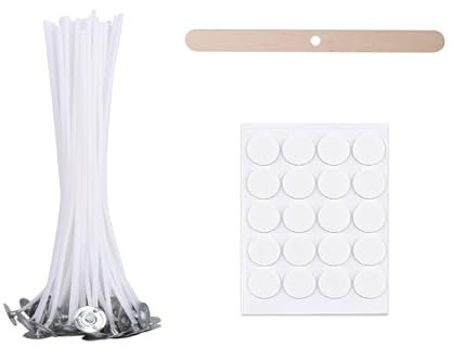 Scentoria 20 Stück Kerzendocht, Dochte für Kerzen, Kerzendochte für Kerzen, Kerzen Docht Set, Docht für Kerzen Gießen, Kerzen Selber Machen Set, Candle Wick, 20 Stück Kerzendochtaufkleber(10cm Q)