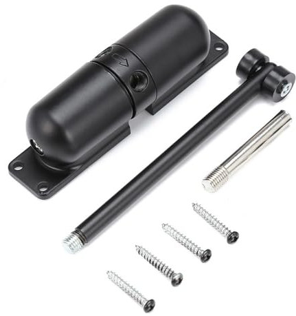 Ferme-porte automatique pour portail de jardin, porte d'entrée, extérieur, moustiquaire, ressort de traction, tampon automatique fermé (noir, 1 pièce)