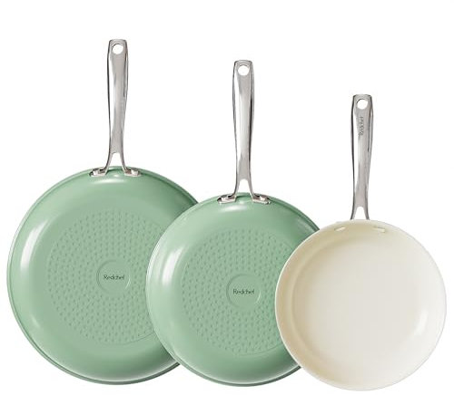 Redchef Set di padelle in ceramica antiaderente, padelle in ceramica per cucinare, set di padelle da 20 24 28 cm, senza PFAS e PTFE e PFOA con manico in acciaio inossidabile, adatte al forno fino a