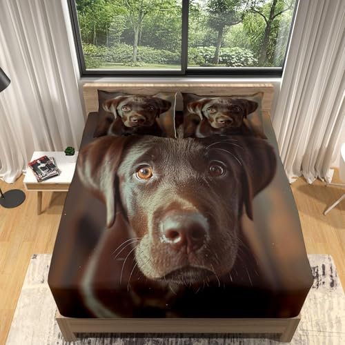 Dunkelbraun Spannbettlaken 90x200 cm Hund Boxspringbett Bettwaren Weich Spannbetttuch Matratzenbezug 1 Kinder Spannleintuch Bis 30 cm mit 2 KissenbezüGen 80x80cm