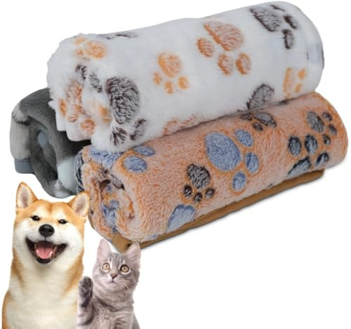 CUEMOON 3 Pezzi Coperta per Cane Gatto Lavabile Soffice Durevole, Morbida Coperta in Pile per Cani e Gatti, per Cani, Gatti, Conigli E Altri Animali Domestici,S:40 * 60CM