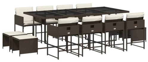 vidaXL Garten Essgruppe 13-TLG., Gartenmöbel Set Tisch mit 8 Stühle 4 Hocker, Gartengarnitur mit Kissen, Sitzgruppe Essgarnitur Terrasse, Braun Poly Rattan
