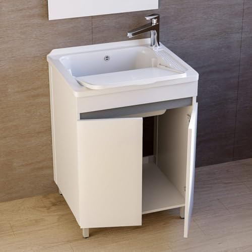 Mobile lavatoio in ALLUMINIO lavanderia vasca resina resistente acidi asse lavapanni MOLE (60 X 60 cm)