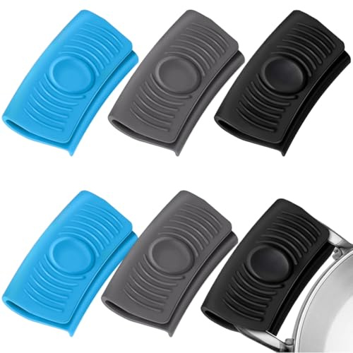 JEYORZY 6 Pezzi Presine da Cucina in Silicone, Antiscivolo, Resistenti al Calore e Facili da Pulire, Impugnatura a Clip, Nero, Blu, Grigio
