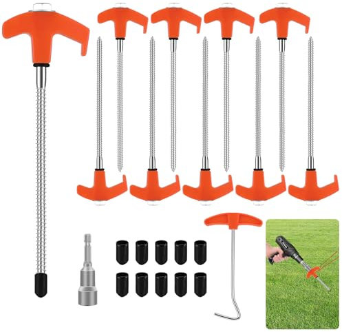 10 Stück Drehbare Zeltheringe mit Gewinde, 20,5 cm Schraubheringe Camping mit Heringzieher, Robust Heringe Erdnägel Stabil für Boden Wald Wiesen Gras