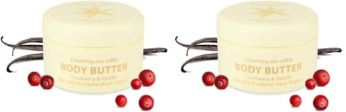 Jean & Len Body Butter Cranberry & Vanille, versorgt die Haut ausreichend mit Feuchtigkeit, zartschmelzende Textur, erheiternd-süßer Duft, vegane Formulierung, ohne Parabene & Silikone, 200 ml