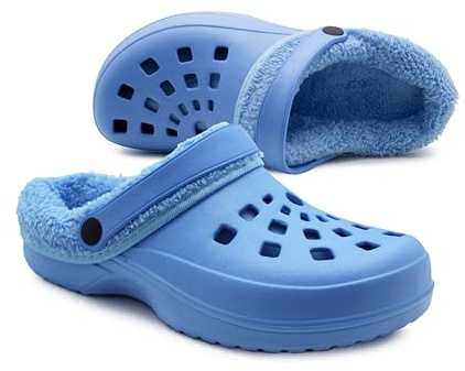 IMTY Womens Clogs Warm Fur Lined Thermal Garden Clogs Lightweight EVA Slip On Slippers Kitchen Nurse Indoor House Shoes Sandals (Sky Blue, UK Footwear Size System, Adult, Women, Numeric, Medium, 5)