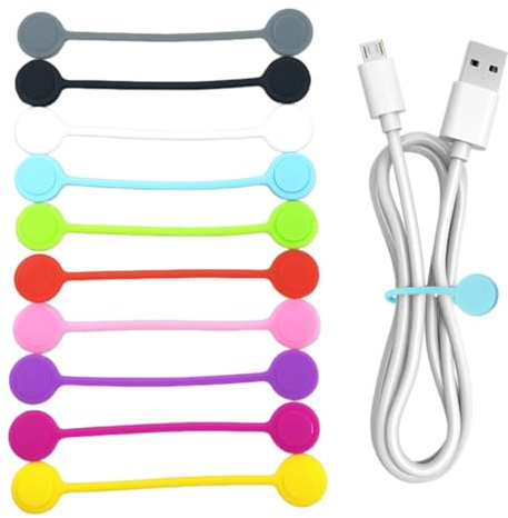 BDEPSTR Fascette Fermacavi, 10 Pezzi Organizer Cavi, Riutilizzabili in Silicone, Fascette Fermacavi Magnetiche Multifunzionali, per la Gestione e L'organizzazione dei Cavi