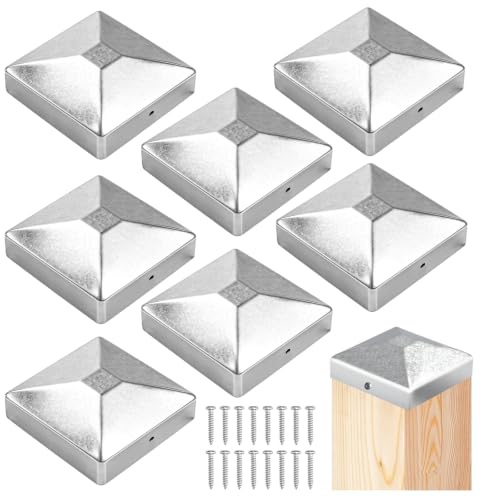 8 tapas para postes de 7 x 7 cm, galvanizados de metal, forma piramidal, tapas de 7 x 7 cm con 16 tornillos para postes de madera, cubierta de postes para postes de valla y pilares de terraza